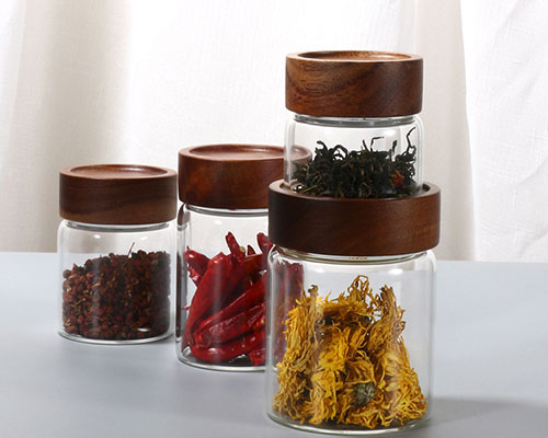 Small Glass Jars with Wooden Screw Lids Wholesale