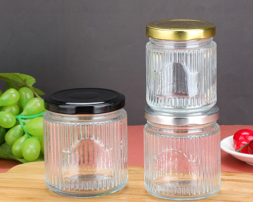 Striped Glass Honey Jars with Lids