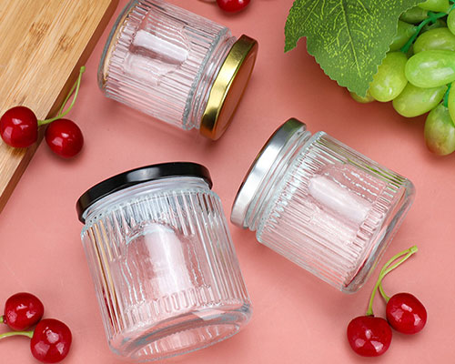 Striped Glass Round Honey Jars