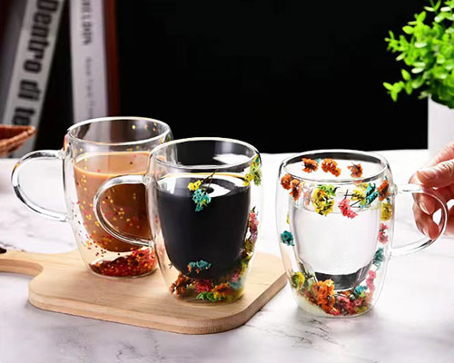 Double Insulated Flower Glass Mugs