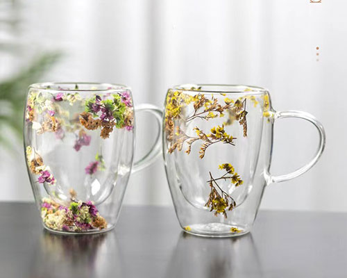 Double Walled Flower Glass Cups