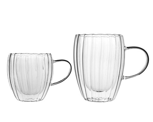 Double Walled Striped Glass Mugs