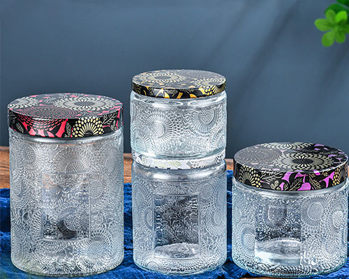 Embossed Round Glass Jars